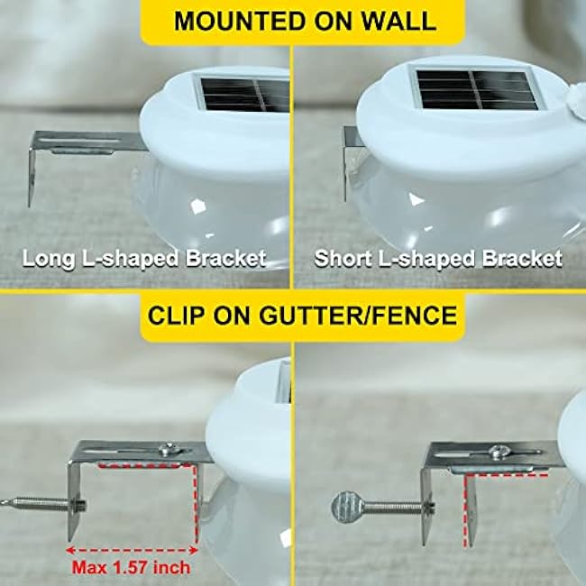 ROSHWEY Solar Fence Lights Outdoor Wall Gutter Light, Warm White, 6 Pack