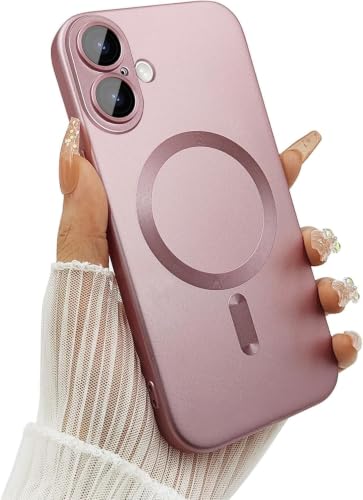Image of DIZORO Magnetic Case for iPhone 17 Case [Compatible with MagSafe][Built-in Camera Lens Protector] Slim Soft Silicone Bumper Shockproof Metallic Luster Back Cover Phone Case - Pink