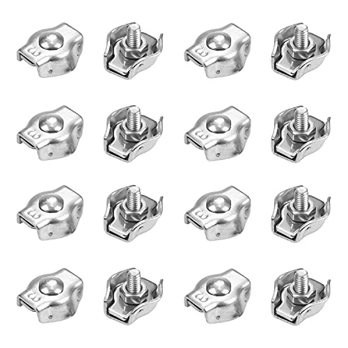 MroMax ワイヤークリップケーブルクランプ シングルワイヤーロープ ワイヤークリップ ケーブルクランプ ダブル クリップ ケーブル クランプ 板型ワイヤークリップ 304ステンレス鋼 シルバートーン M3 長さ17.5mm 内幅11mm 20個入り