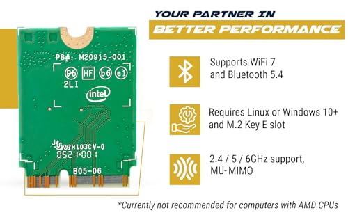 Image of BE202 WiFi 7 Card | M.2 PCIe WiFi Card | Tri-Band 2.4 /5 /6 GHz | Up to 2.4 Gbps | WiFi Card for PC | Supports Bluetooth 5.4 & Intel PCs with Windows 11 | BE202NGW