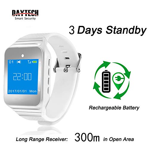Daytech Caregiver Wrist Pager Call Button for Senior Safety Panic Button for Elderly Smart Personal Alarm Alert Pager Watch 1 Wrist Pager(Vibration + Sound+Time) 5 Waterproof SOS Call Buttons - Thumbnail 4