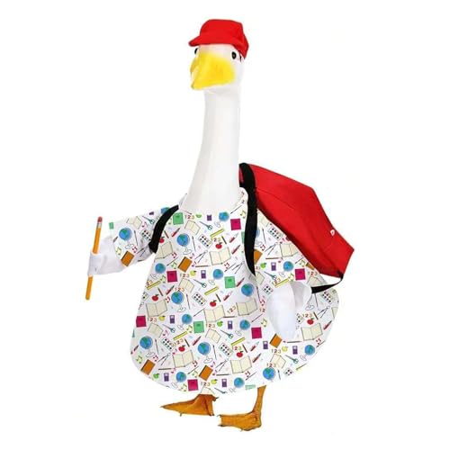 Fahoujs Creative Back to School Porch Geese Costume with Hat Backpack Pencil for Outdoor Garden Parties Decoration Colorful Porch Geese Dress & Hat