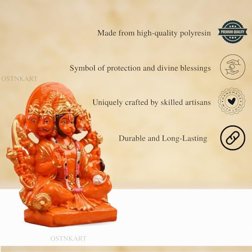 Image of Hanuman Ji Murti Panchmukhi Hanuman for Door Entrance Polyresin 5.5 inch Sindoori Home & Office Decor Living Room Decoration Gift bajarangbali Balaji Idol Evil Eye