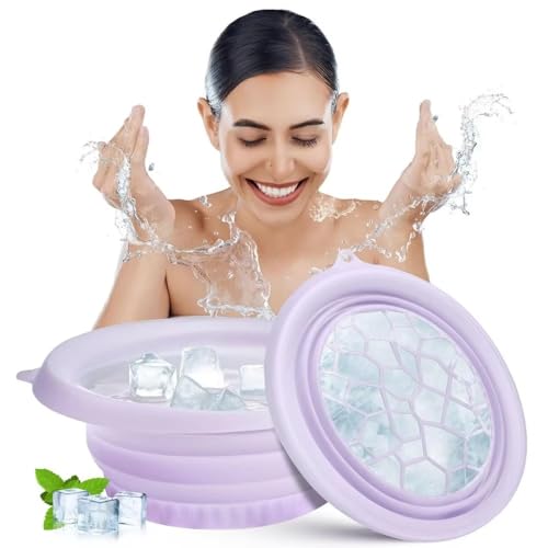 Image of Facial Cold Plunge Bowl kit- Face Bowl for Ice, Portable Foldable Silicone Ice Facial 𝖡owl for Puffiness, Skin Relief & Beauty Care, Includes Reusable Cubes (PINK)