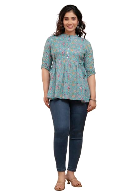 Trendy Women’s Flared Top – Cotton Floral Print with Side Tassels, Comfortable Fit, Stylish Design for Casual-image-19