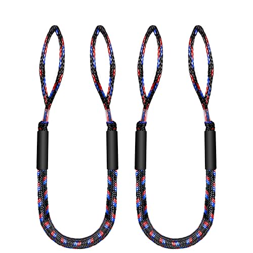 ZRSCHYG 4FT Bungee Dock Lines for Boats with Loops – Shock Absorbent Mooring Rope, Perfect Boat/Jet Ski/Pontoon Accessories, Boating Gift for Men/Boater/Boat Owners 2 PCS (Black,Blue&red)