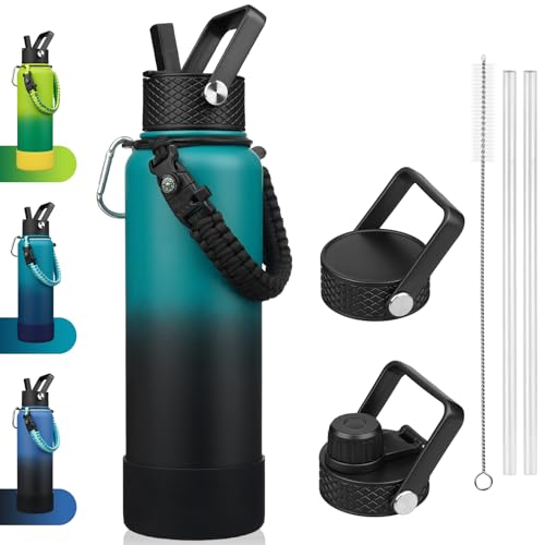 Image of BJPKPK 40oz Insulated Water Bottle with 3 Lids, Straw Lid & Handle