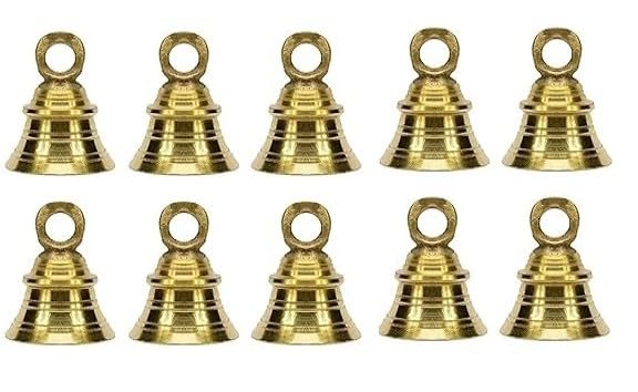Image of UAPAN Brass Hanging Bell for Festival Home Decoration with J Hook Medium (Pack of 10)