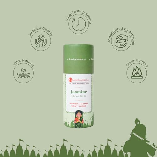 Image of GaneshaSpeaks Bambooless Dhoop Sticks with Jasmine Fragrance | 40 Pieces | Handcrafted by Skilled Artisans | Eco-Friendly | Pure Aroma | Free Ceramic Stand
