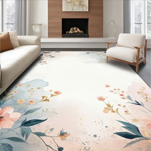 ODIKA Flatwoven High Traffic Area Rug 5x7, Dreamlike Watercolor Floral