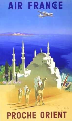 Affiche Air France J. Even 1950 Proche Orient - Poster d'Art 50X70 cm