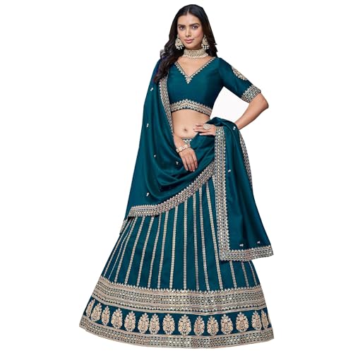 The kurti bazaar Stitched Designer Pakistani Indian Reception Event Party Wear Lehenga with Dupatta Choli (Blue 1, (6 US Small (Chest-38 Waist-34 Hips 40))