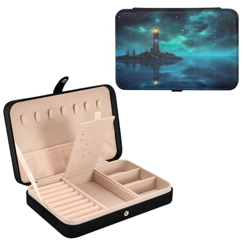 Haskirky Lighthouse Jewelry Box Portable PU Leather Travel Jewelry Organize for Women Jewelry Storage Display Holder for Ring, Necklace, Earring