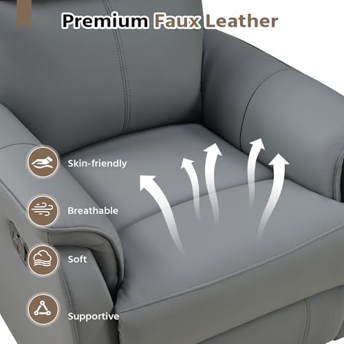 Image of HAOMARKETS Swivel Rocker Recliner Chair Set of 2, Manual Faux Leather Glider Rocking Recliners for Adults, 360 Swivel Nursery Reclining Sofa with Padded Backrest for Living Room, Grey