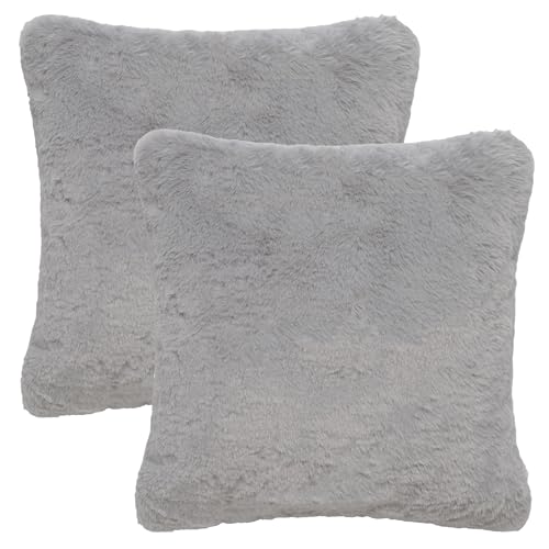 SAFAVIEH Home Collection Flayn Grey Faux Fur 17-inch Square Decorative