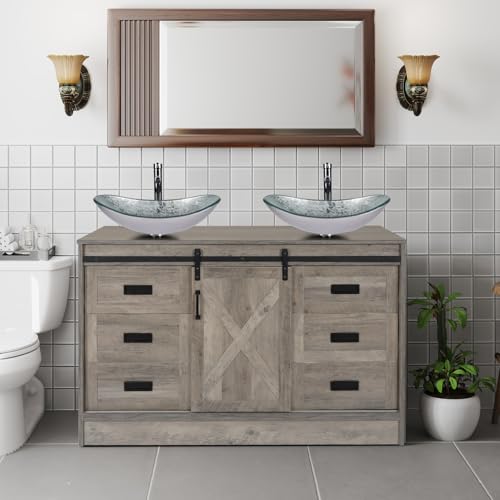 SOLIDEE 48" Barn Door Bathroom Vanity with 6 Drawers, Farmhouse