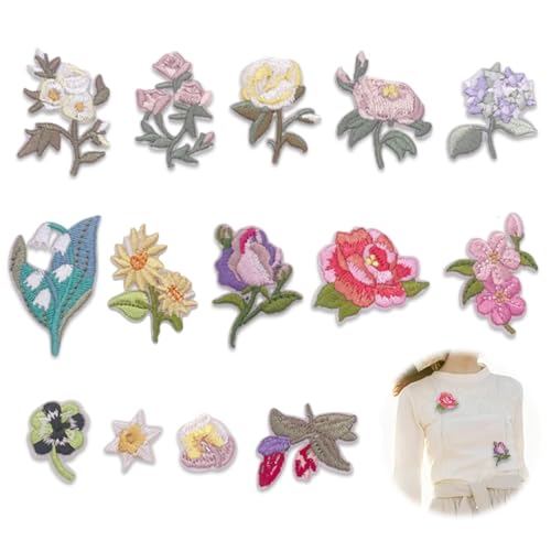 14 Stück Blumen Patches zum Aufbügeln,Vielfältige Designs für Jeans, Hemden & Jacken, Einfache Anwendung,Aufnäher zum Aufbügeln, Bestickte Aufnäher