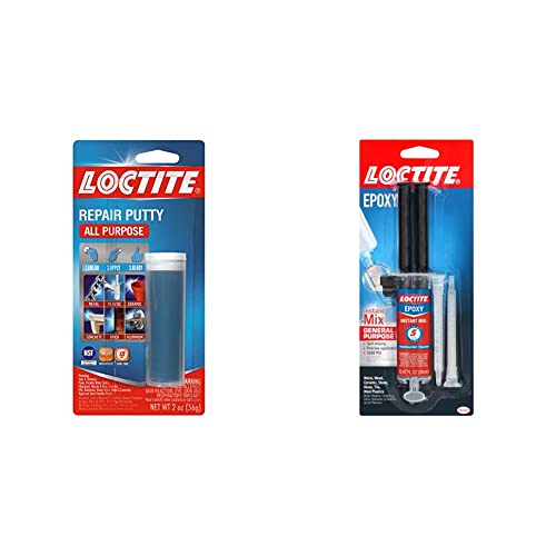 Loctite Epoxy Putty All Purpose Repair, 2 oz, 1, Stick & Epoxy Five Minute Instant Mix 0.47-Fluid Ounce Syringe (1365868)