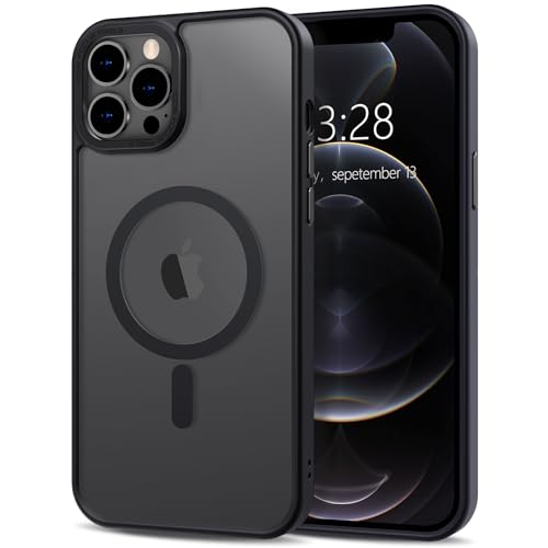 Anuck Case for iPhone 12 Pro Max Case Magnetic Phone Case Compatible with MagSafe, Soft TPU Bumper Hard Translucent Matte Back Slim Fit Shockproof Protective Cover for Men Women Girls - Black