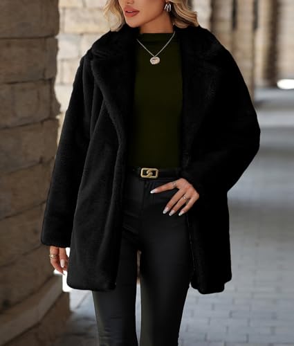 Women's Faux Fur Long Coat Button Down Lapel Fleece Sherpa Jacket3