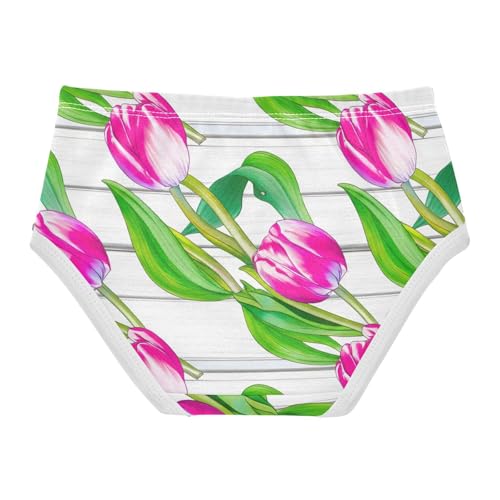Durable Toddler Underwear Floral 2t Cotton Cute Panties Girl Pink Tulips Green Leaves White Briefs Underpants2