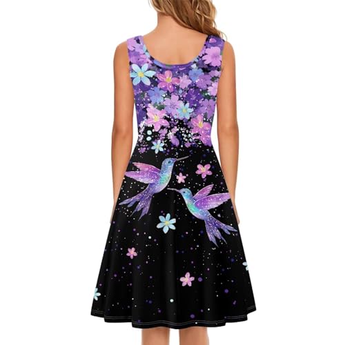 Image of Women Stylish Tank Dresses Sleeveless Round Neck Midi Casual Dress with Pocket for Summer