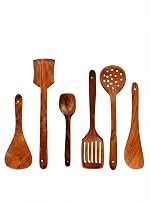 Green Wood Stylish Wooden 6 Pcs Cooking Spoon, Kitchen Tool Set – Serving Spoon, Table Spoon, Salad Spoon, Measuring Spoon | Medium, Non-Chemical, Eco-Friendly (Brown1)