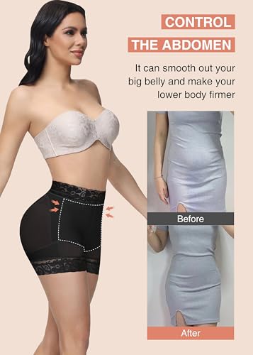 Image of SHAPSHE Butt Lifter Shapewear Shorts for Women, High-Waist Tummy Control | 4 Flexible Waist Stays | Silicone Waist & Leg Grips | Contoured Back Seams | Mesh Thigh Panels | Lace-Trimmed Leg Hem