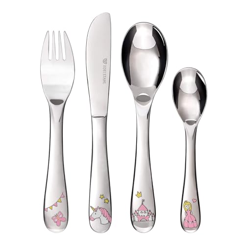 GRÄWE Prinzessin Kinderbesteck, Edelstahl Besteckset, Kindergabel, Kinderlöffel, Kindermesser, ab 3 Jahren, Geschenkverpackung