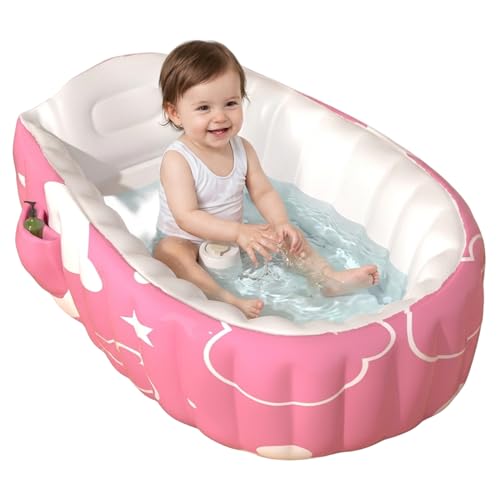 Bañeras inflables para bebés, para bebés y niños pequeños, autoinflables con soporte ergonómico, características de seguridad