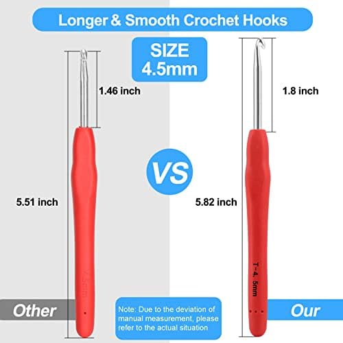 Vodiye Professional Extra Long 4.5mm Crochet Hooks, Ergonomic Handle Set for Beginners & Experienced Lovers - 1