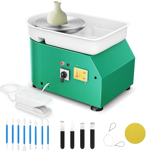 MINENICE Torno Alfarero,350W Torno Ceramica 0-300r/min,25CM Rueda de Alfarero con Pedal y Lavabo Desmontable para Herramientas de Modelado para Principiante y Amante de Creación de cerámica (Verde)