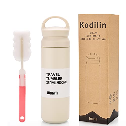 Thermosflasche, 500 ml, 304 Edelstahl, doppelwandig, vakuumisoliert, für heiße Getränke, Fahrradflasche, für Fitnessstudio, Schule, Outdoor-Aktivitäten (weiß) Cover