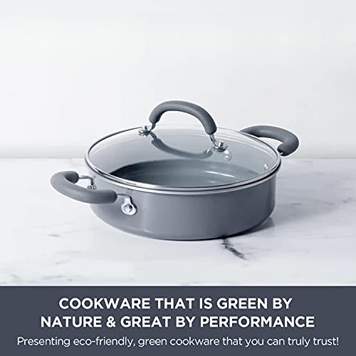 Image of Meyer Anzen Healthy Ceramic Coated Cookware Frypan Sauteuse with Interchangeable Lid 3pcs Set - 24cm, Grey