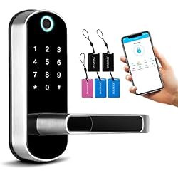 Smart Lock,TFX1 Bluetooth Enabled Fingerprint and Touchscreen Electronic Door Lock|TTLock App Unlock|Keyless Entry|Auto Lock|Fingerprint Door Lock for Home Office Apartment Hotel Garage School(Silver)