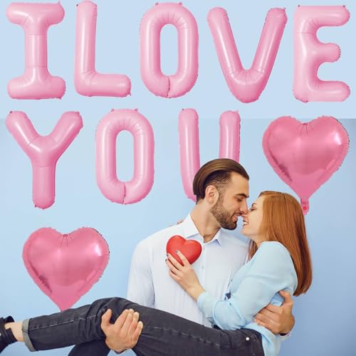 Pink I Love You Balloons Pink Heart Balloons Valentine Balloons for Valentines Day Decor Wedding Par