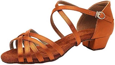 Girls Knitted Straps Latin Dance Shoes Soft-Sole Ballroom Dancing Sandals(5, Tan)