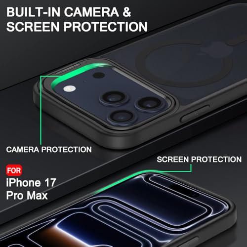 Image of TheGiftKart Hybrid Matte Frosted Back Cover Case for iPhone 17 Pro Max Compatible with MagSafe | Built-in Stand | Shockproof Hard Back Cover Case for iPhone 17 Pro Max (PC & TPU, Translucent Black)