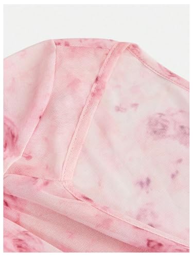 Image of Floerns Girls Bell Long Sleeve Square Neck Asymmetrical Hem Mesh Ruched Crop Tops Tees