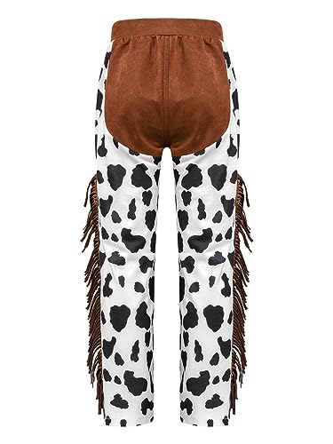 JEYPINMI Kids Boys Cow Print Patchwork Tassels Pants Role Play Dress Up Party Carnival Performance Outfit