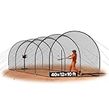 VEVOR Baseball Batting Cage, 40.0 x 12.1 x 10.0 FT Fiberglass Portable Batting Cage, Hitting Cages with 4-Ply Knotless Polyester & Pitching Machine Opening, Battings Cages Netting for Indoor Outdoor