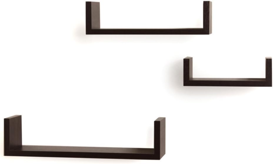 Danya BLaminated MDF Floating “U” Shaped Wall Decor Shelves (Set of 3) (Walnut)