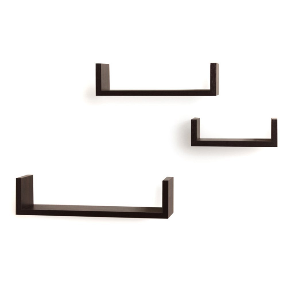 Danya BLaminated MDF Floating “U” Shaped Wall Decor Shelves (Set of 3) (Walnut)