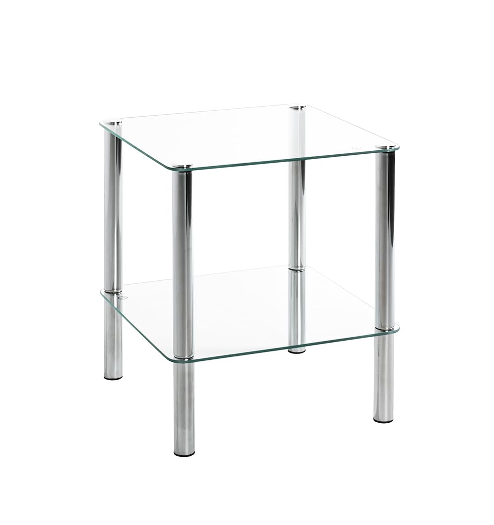 HAKU End Table Chrome, Metal, Tempered Glass - Dim.: W 39 x H 47 x D 39 cm, Style: Modern