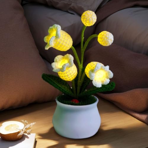 Forvermand Lily of The Valley Lamp, Crochet Artificial Flower with 5 Little Night Lights, Cute Gifts for Women Wife Girlfriend Birthday Christmas Valentine Mother's Day -Small