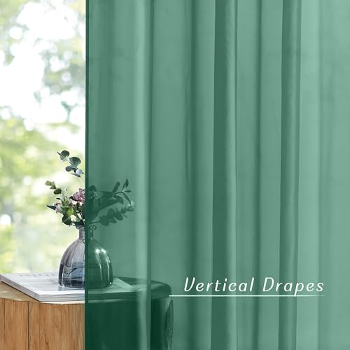 Image of NICETOWN Green Sheer Curtains for Chirstmas Day, Grommet Voile Sheer Window Treatments Airy & Elegant with Light Filtering for Kids Room /Living Room, Set of 2, W54 x L84
