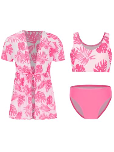 Choomomo Kids Girls 3 Piece Swimsuit Tropical Print Bikini Sets Kimono Set Swimwear Bathing Suits4