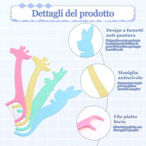 Scettar 160 Stück Zahnseide für Kinder, BPA-frei, flache Zahnseide, Tierformen, rutschfester Griff, zur Reinigung der Zähne und Entfernung von Speiseresten, 4 Boxen mit je 40 Stück – Bild 4