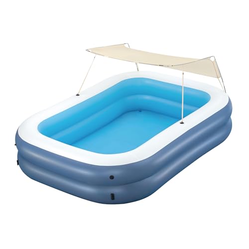 Image of H2OGO! 8 Foot 4 Inch x 70 Inch Summer Bliss Shaded Inflatable Family Pool for Kids Ages 6 Above