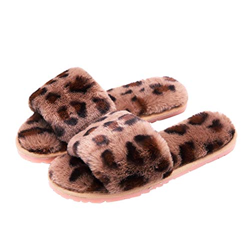 shixiaoshu Winterhaus Hausschuhe weiche rutschfeste warme Schuhe Plüschschuhe Baumwollschuhe Damen Leopardenschuhe (Braun, Numeric_37) Cover